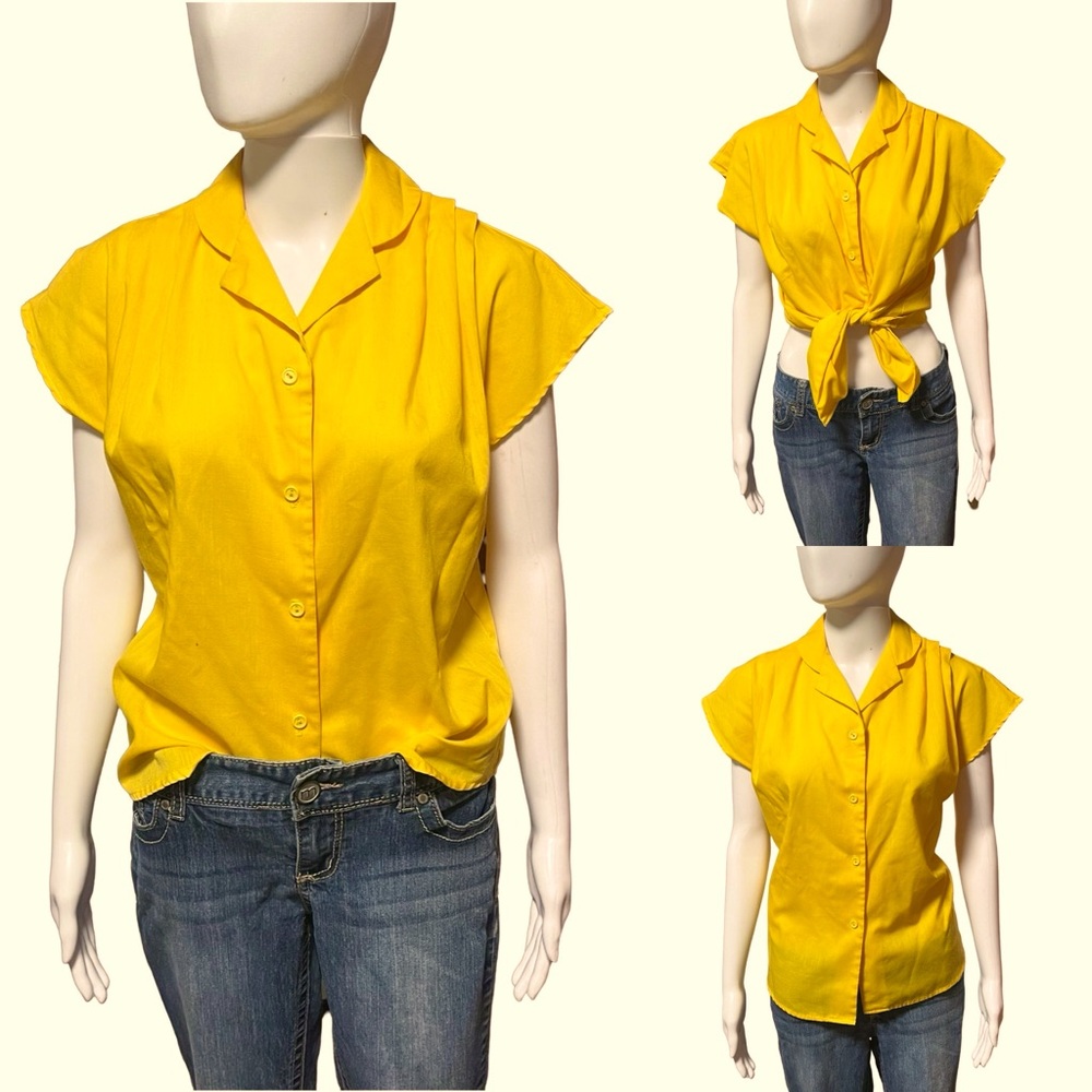 Vintage L.A. Chic Bright Yellow Button-Down Blouse – Size M